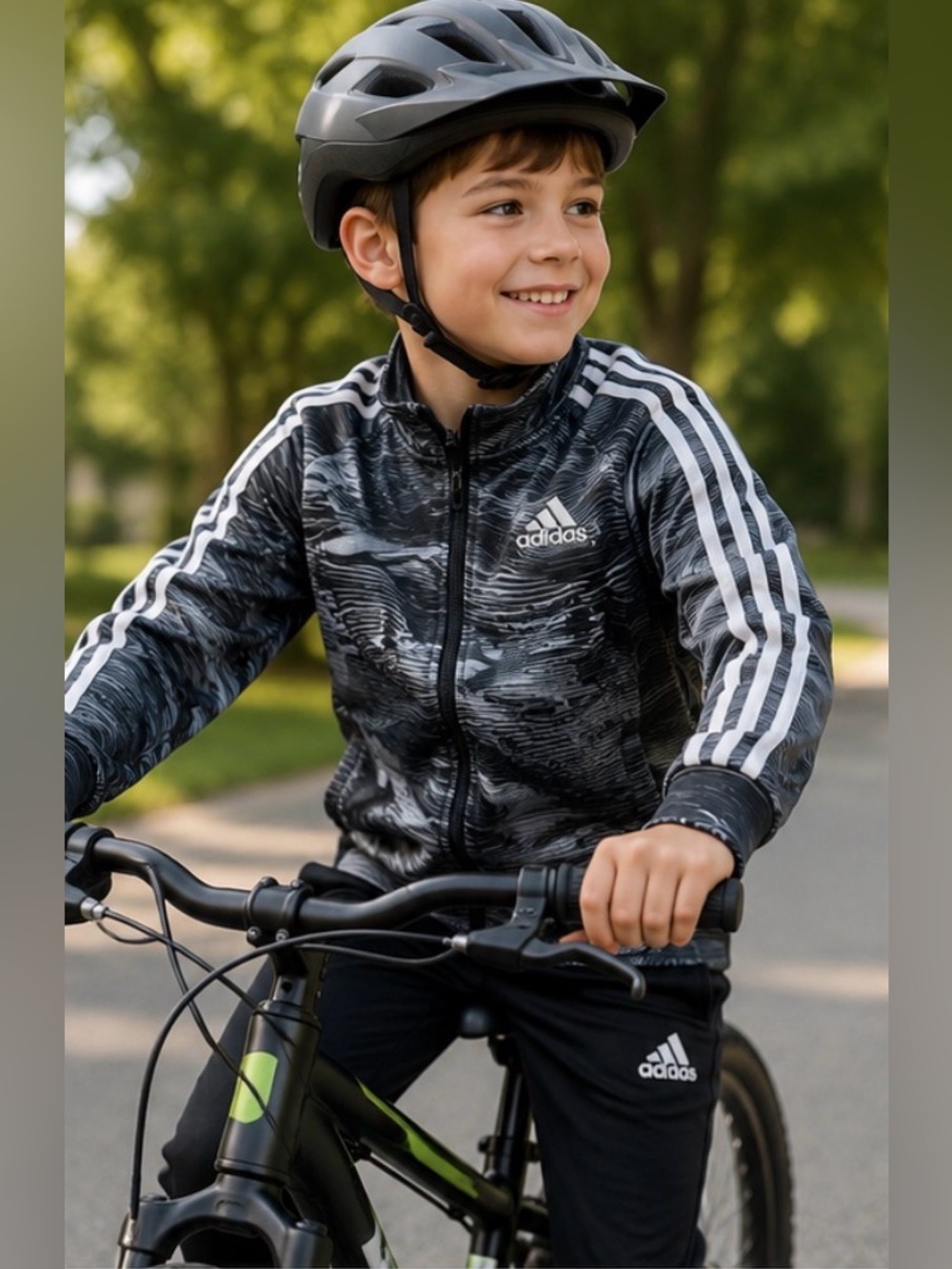 81 Adidas Kids Track Jacket 5 Black Gray White Full Zip Athletic Activewear